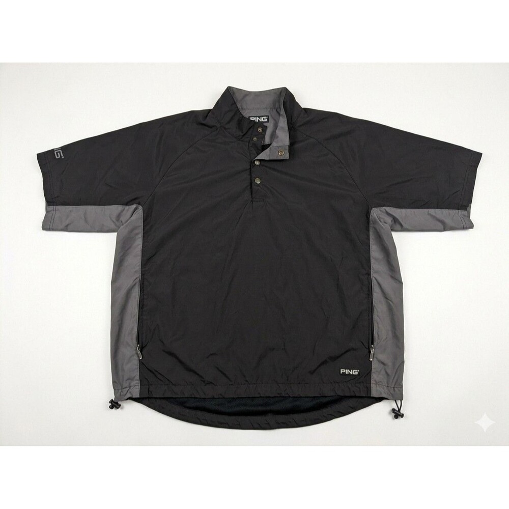 Ping Golf Windbreaker Jacket Short Sleeve Pullover Black Grey Mens Large